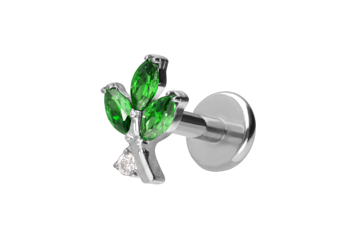 Titan Labret Piercing mit Push Fit KRISTALLZWEIG